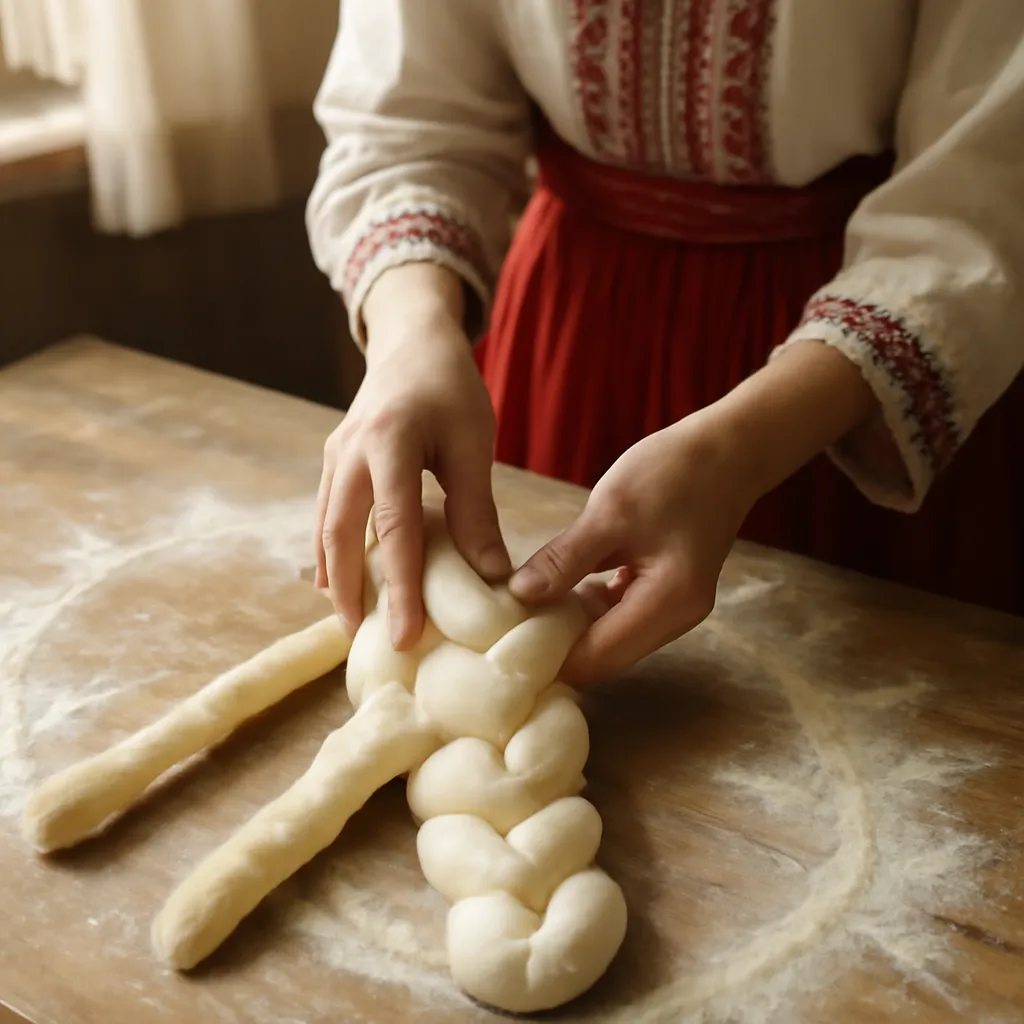 Pain russe — détail du karavai de mariage orné de motifs en pâte