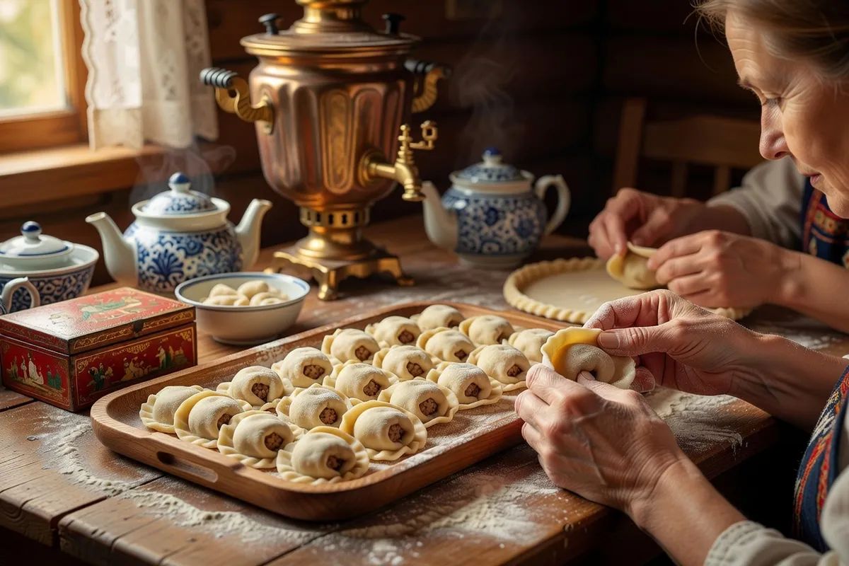 Pelmeni sibériens traditionnels congelés préparés en grande quantité pour l'hiver