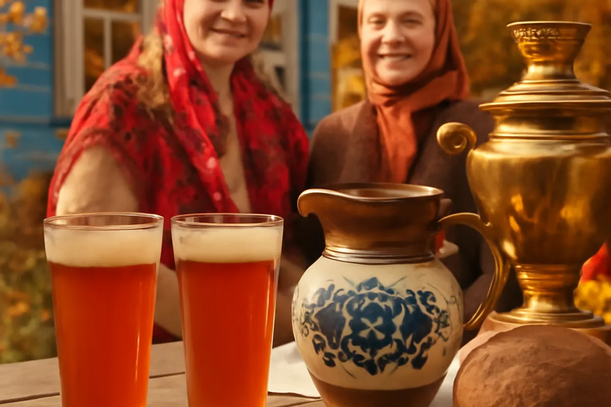 Bouteilles de kvas artisanal en fermentation avec pain de seigle