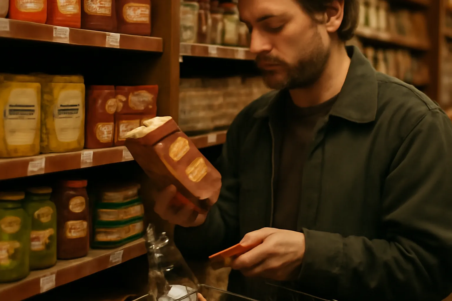 Client faisant ses courses dans une epicerie russe en France