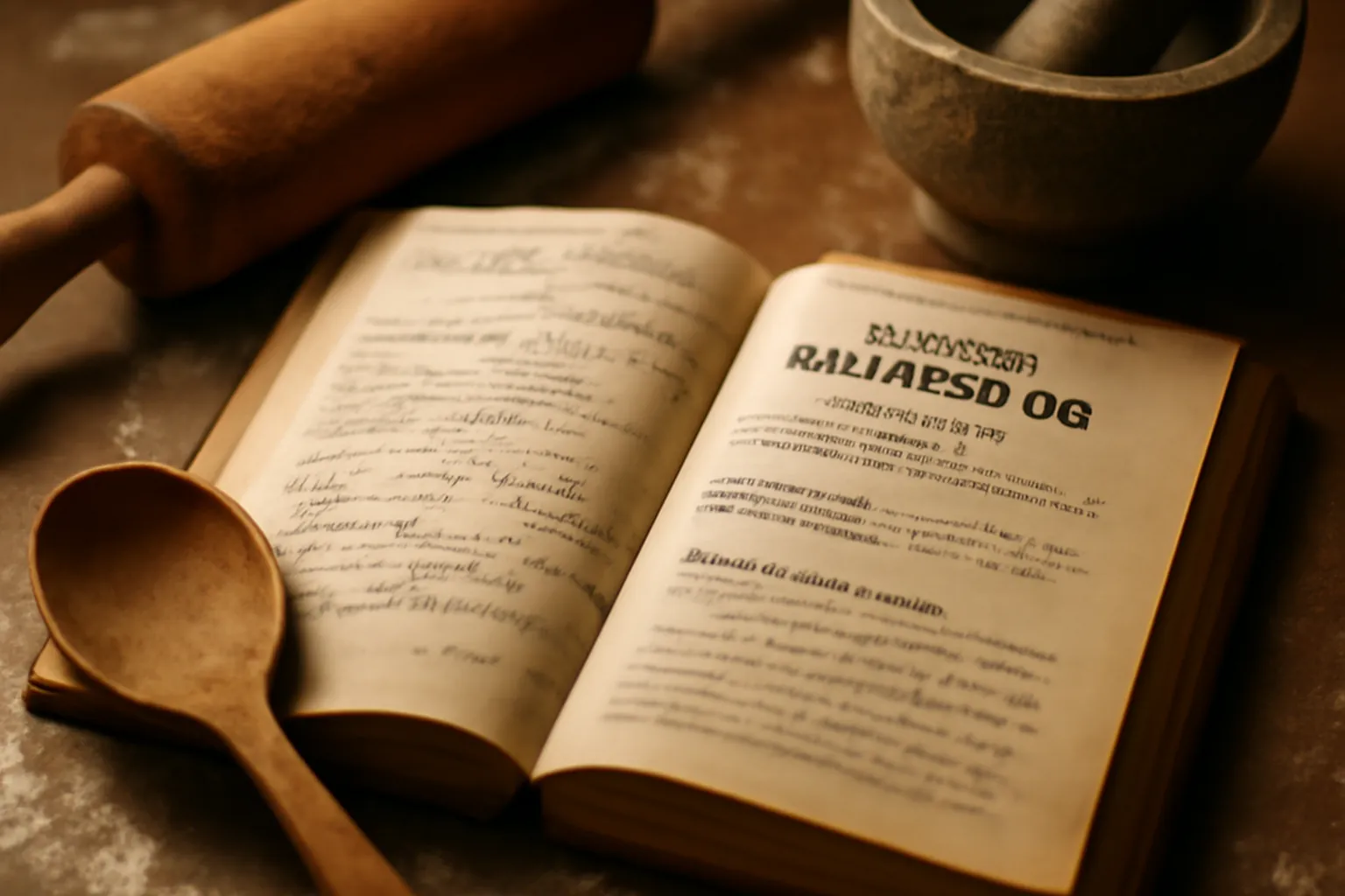 Cookbook russe ouvert avec ustensiles de cuisine