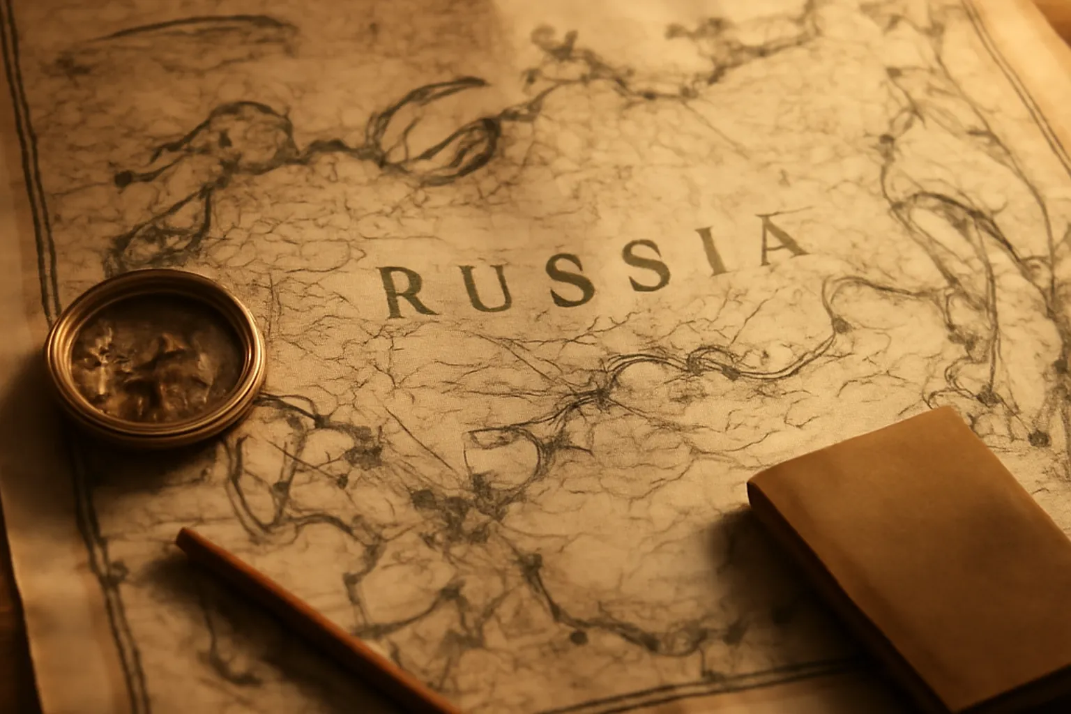 Table avec carte depliee et crayon